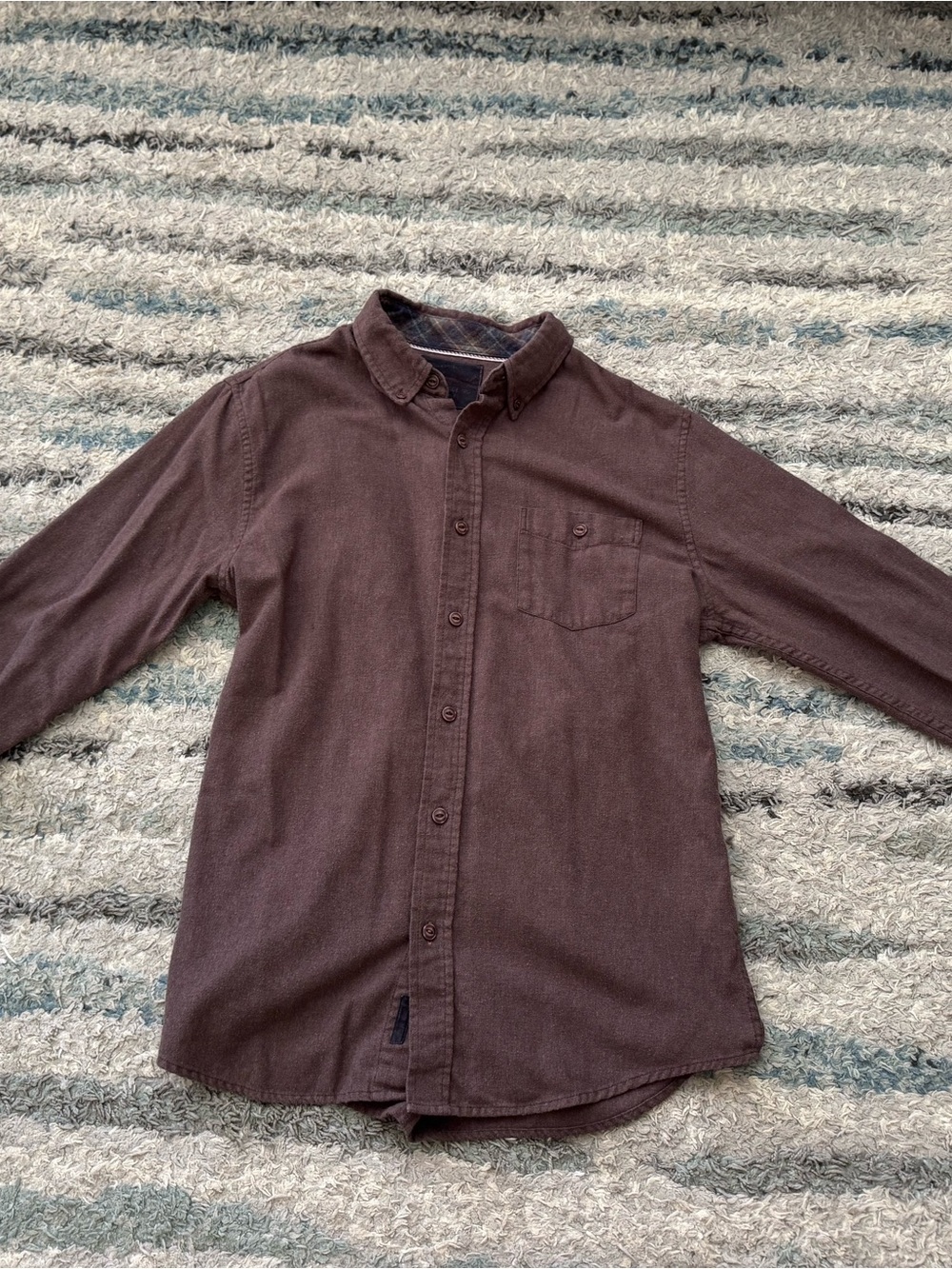Men's Brown Long-Sleeve Casual Button-Down Shirt